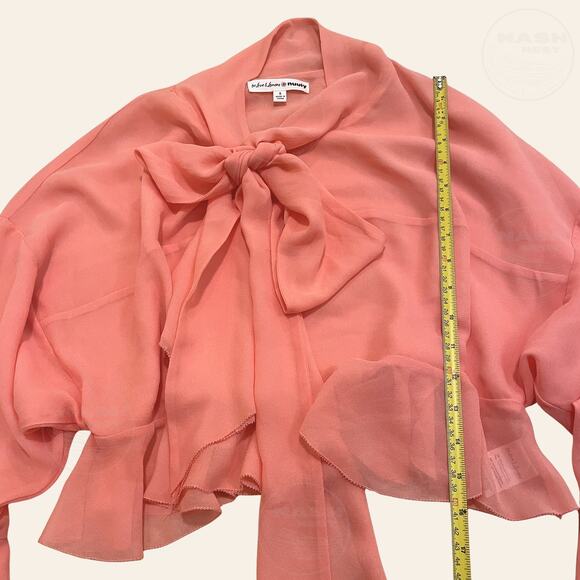 For Love & Lemons Joana Crop Top Coral | Ruffle Bell Sleeve Tie Neck, S, $229 - Picture 10 of 12